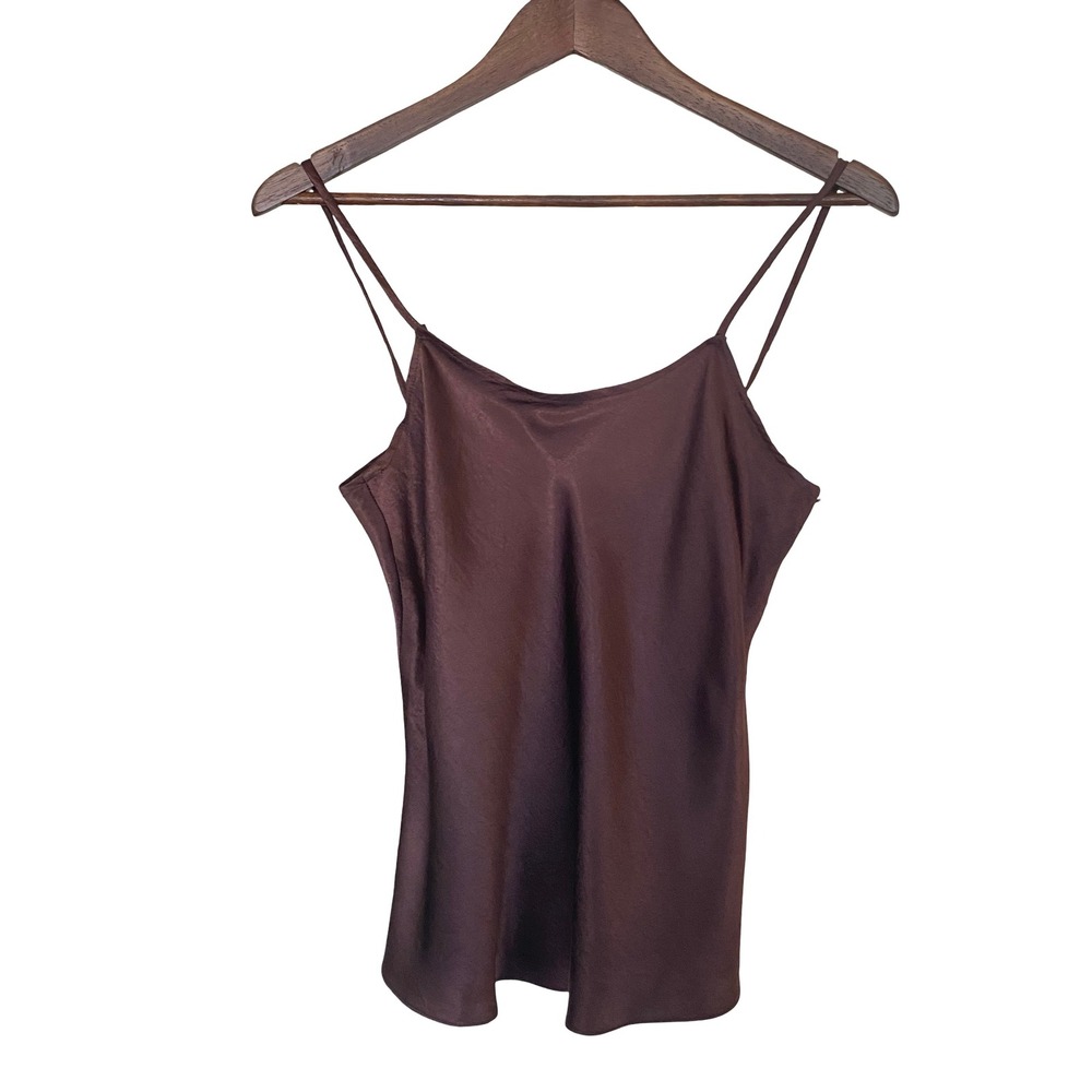Contempo Casuals Hammered Satin Womens Camisole Medium Brown Spaghetti Strap 90s